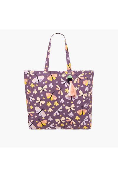 Lifestyle Butterfly Print Tote Bag with Double Handles and Tassel Detail