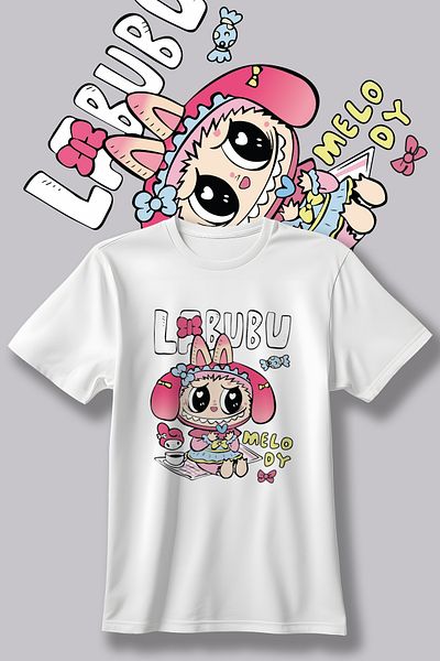 Store Labubu Pattern Printed Children's Black and White Tshirt