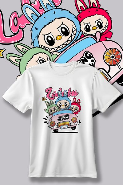 Store Labubu Pattern Printed Children's Black and White Tshirt