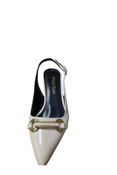 WHİTE LİNE Women's Buckle Short Thin Heel Patent Leather Stiletto
