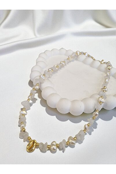 Vinlora Design Milk Quartz Stone and Pearl Detailed Necklace – Handmade Desig...