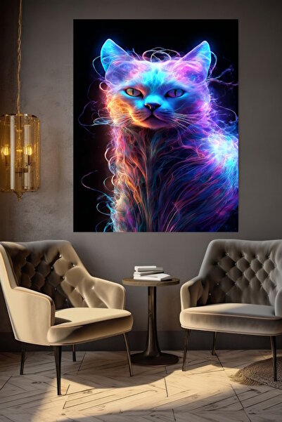 özkacar NEON BOJA MAČKA SLIKA NA PLATNU ZA ZID DOMA, DNEVNE SOBE, KANCELARIA,...