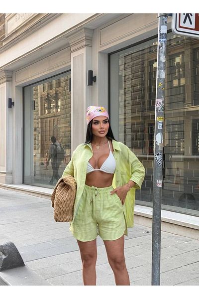 Lady Pixie Striped Muslim Fabric Shorts Set