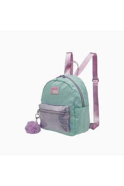 Icon Colourblock Backpack with Adjustable Straps and Pom Pom Keychain - 27x23x11 cms