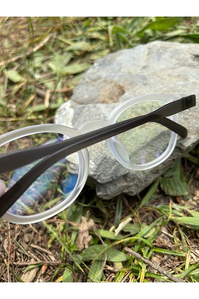 Ferrucci Matte Transparent White Framed Black Handle Transparent Reflective Glass Brand Model Oval Unisex Sunglasses