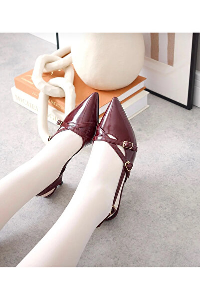 Shoes Arkasi Açik Sivri Burunlu Kisa Blok Topuklu Mary Jane