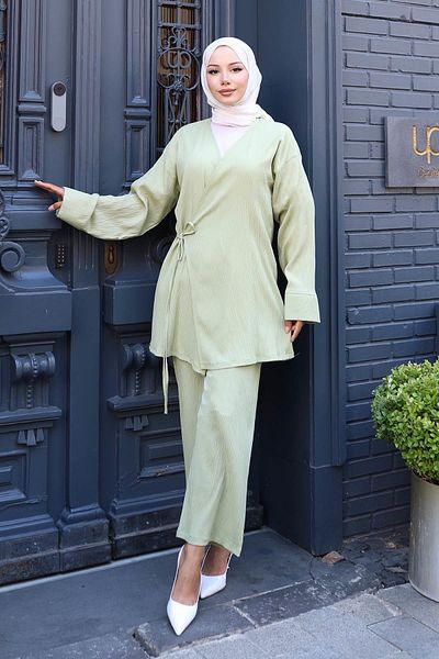 MİSSKAYLE Mint green kimono set with tie detail