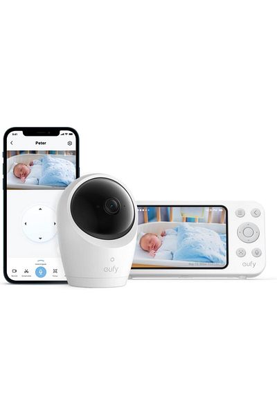 eufy جهاز مراقبة الأطفال E20 مع كاميرا 2K، واتصال واي فاي هجين وبدون واي فاي، والتحكم في التطبيق والشاشة،