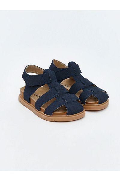 LC Waikiki Navy Blue Suede Look Velcro Baby Boy Sandals