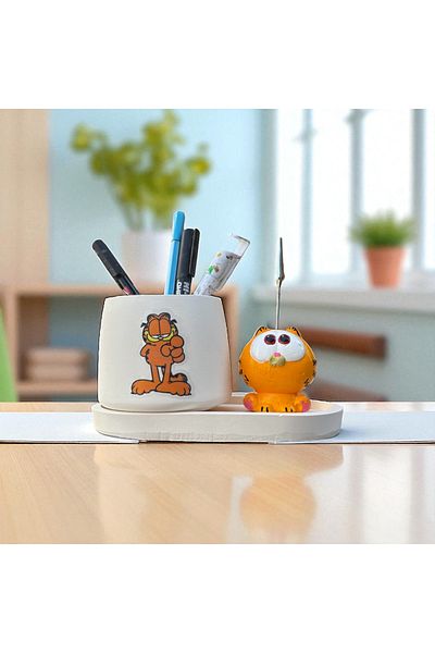 Perazayn Decorative Cute Garfield Printed Pen Holder and Garfield Notepad Set