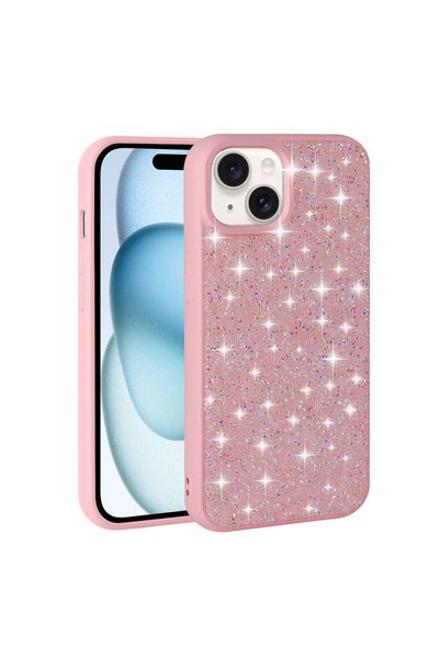 Generic Brand حافظة متوافقة مع هاتف iPhone 15 بتصميم حجر لامع مرصع بالألماس MSCS - وردي