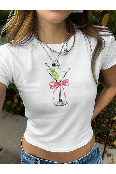 MAYDAY CULTURE White Baby Tee Top Waist Boy Crop T-Shirt Lycra Dtf Printed
