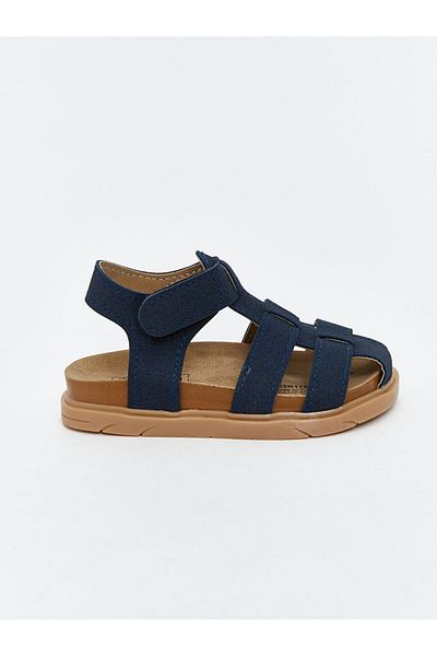 LC Waikiki Navy Blue Suede Look Velcro Baby Boy Sandals