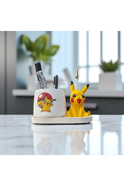 Perazayn Decorative Cute Pikachu Printed Pen Holder and Pikachu Notepad Set