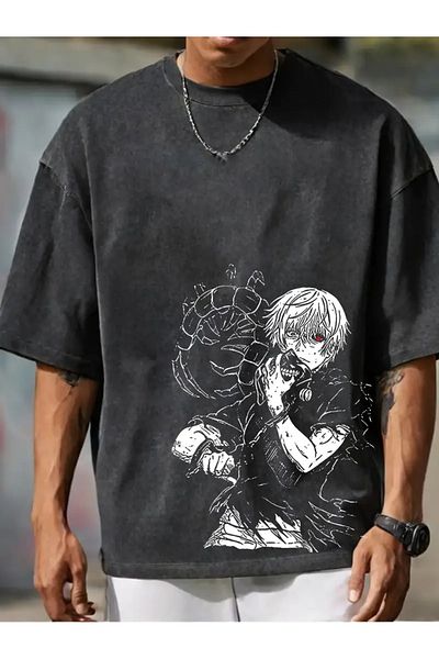 Touz Moda Tokyo Gholul Anime εμπριμέ πλενόμενο Vintage Unisex Oversize T-shirt