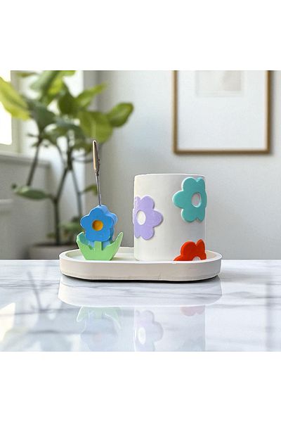 Perazayn Decorative Cute Daisy Embossed Pen Holder and Daisy Notepad Set
