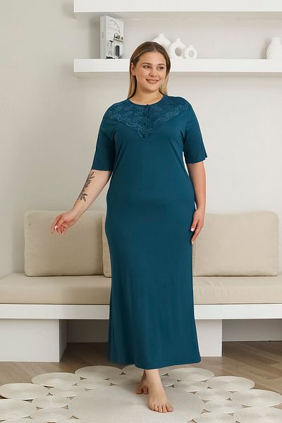 EM&FA TEKSTİL Large Size Nightgown with Lace Detail