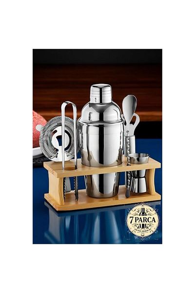 Ladesmedya Shaker Cocktail Set - 7 Piece 550 ml Shaker Cocktail Set with Bamboo Stand