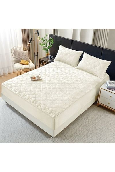 OEM Husa de pat si 2 fete de perna, Topper Matlasat, Catifea, 140x200cm, Alb