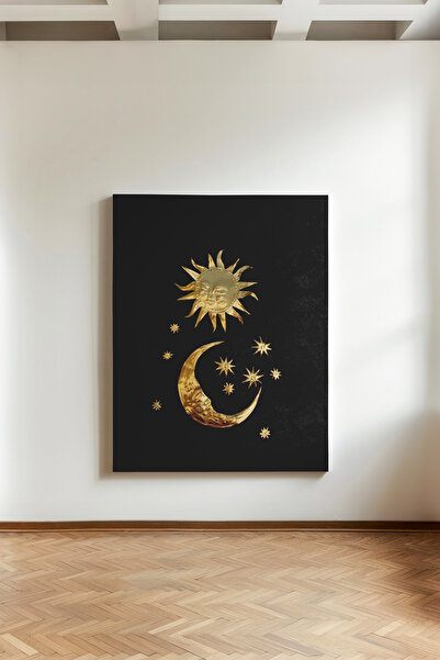Kanvaspera Altın Ay ve Güneş - Kanvas Tablo - Kozmik, Bohem ve Spiritüel Tema...
