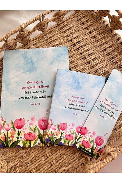 EMKSHOP Islamic Design Striped Notebook Notepad Bookmark Set Set (Verses Hadiths Are Placed on Each Page)