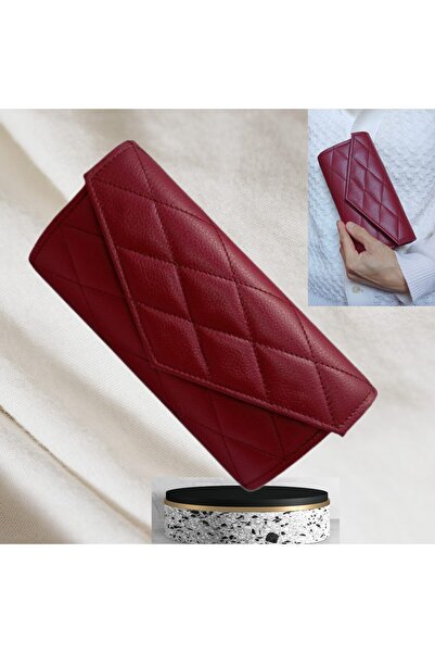 OEM Women's large wallet, genuine leather, burgundy, handcrafted, quilted