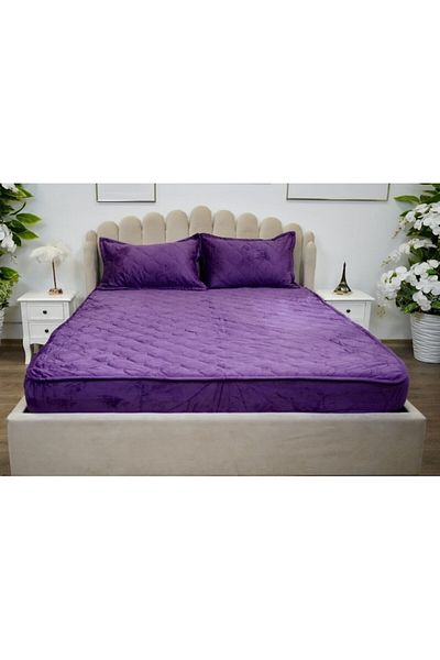 OEM Set cearșaf și 2 fețe de pernă, catifea, saltea matlasată 160x200 cm, violet