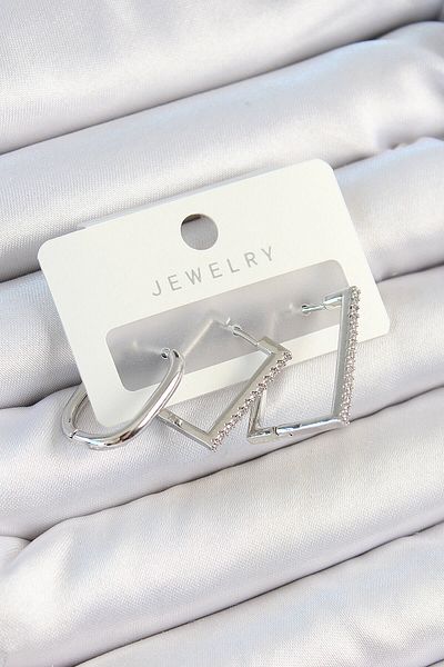 Avantaj Kapıda ®   Brass Zircon Stone Rectangular Model Silver Color 3-Piece Double Women's Earring Set