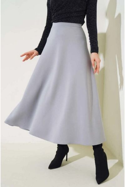 Mey Collection Women's Black Scuba Crepe Fabric Flared Hijab and Casual Skirt Length: 94-95cm