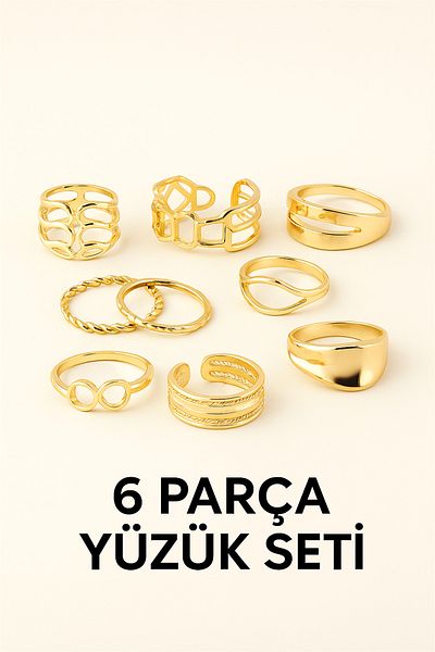 Store Trend 6 Piece Gold Color Steel Ring Set – Stylish and Modern Design