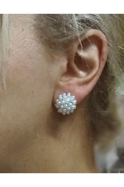 mos&more Silver Pearl Ball Elegant Women's Earrings