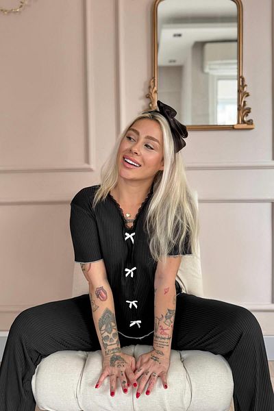 Pijamaevi Black Delicato Knitted Short Sleeve Women's Pajama Set