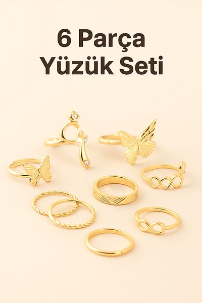 Store Trend 6 Piece Gold Color Steel Ring Set – Stylish and Modern Design