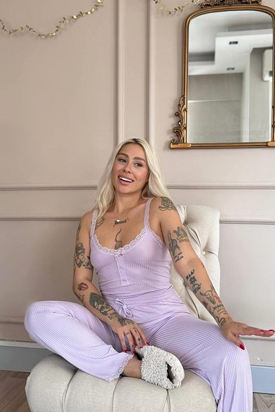 Pijamaevi Lilac Sogno Knitted Lace Strap Women's Pajama Set