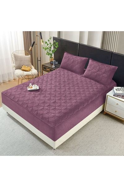 OEM Mattress Cover and 2 Pillowcases, Quilted Topper, Velvet, 140x200cm, Purple