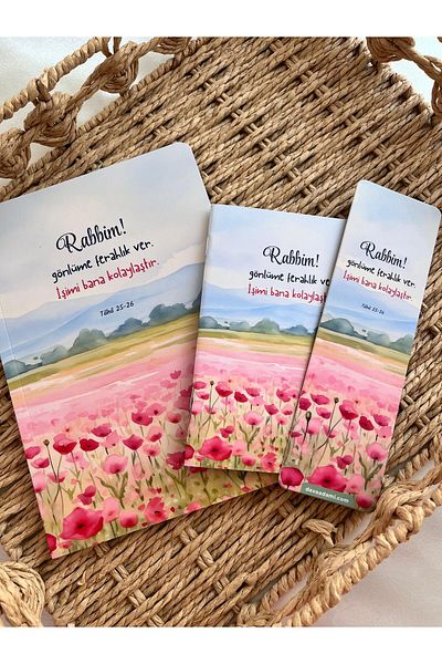EMKSHOP Islamic Design Striped Notebook Notepad Bookmark Set Set (Verses Hadiths Are Placed on Each Page)