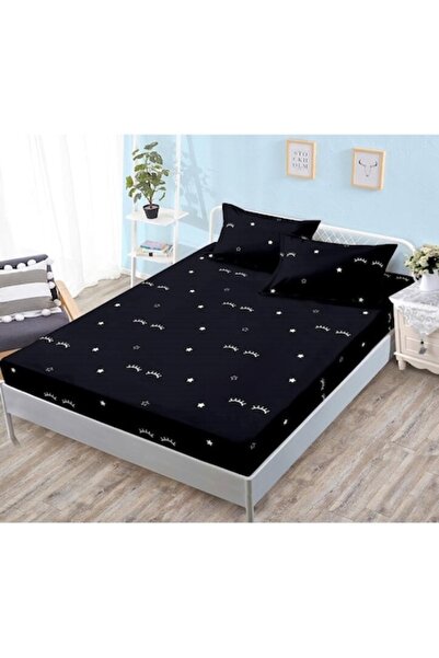 OEM Husa de pat cu elastic, 3 Piese, Bumbac Satinat, 180x200cm, Imprimeu Ochi...