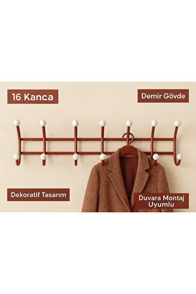 Metler 12 Kancalı Duvar Tipi Metal Askı | Kırmızı Renk | Sağlam Demir Gövdeli...