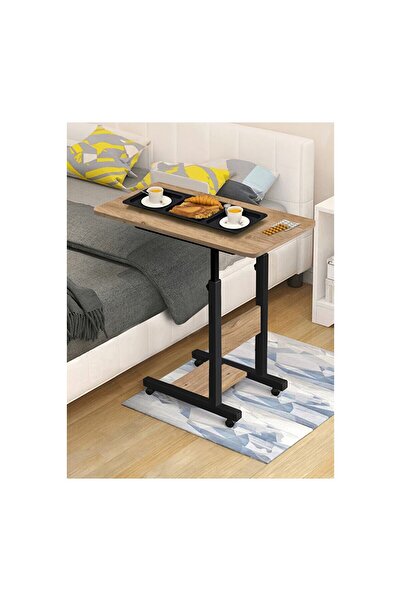 Servet Yükseklik Ayarlı Hasta Sehpası - Atlantik Çam 70x40 (tekerli) Oval Kenar