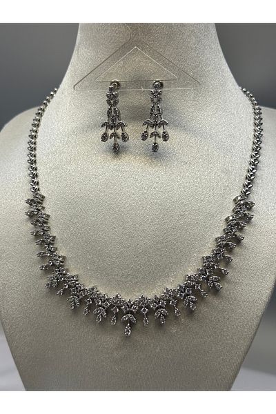 HADRA ACCESSORİES High Quality Zircon Leaf Model Evening Dress Necklace Earring Set Bridal Jewelry Set Engagement Set Wedding Set