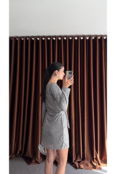 HAZELANNA Gümüş Kruvaze Elbise