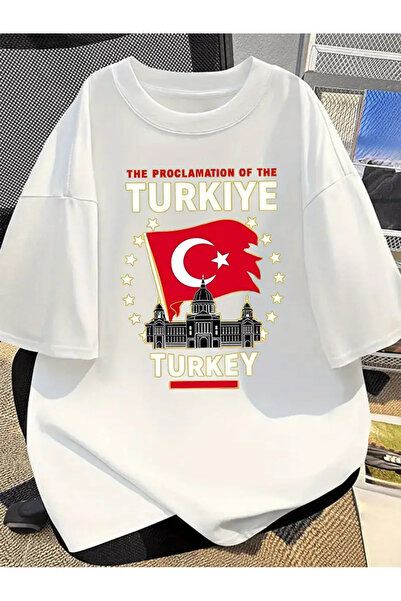 CLASİVA Printed Unisex Oversize Crew Neck T-Shirt with Turkish Flag