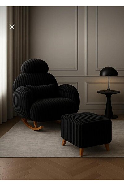 ÜNKAY Premium Çizgili Sabit Başlıklı Sallanır Berjer & Emzirme Koltuğu ve Puf