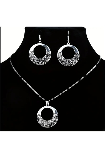ORGANICYOU مجموعة مجوهرات YIWU Earring Plus قلادة عتيقة من سبائك الزنك المنحوتة بتفاصيل على السطح