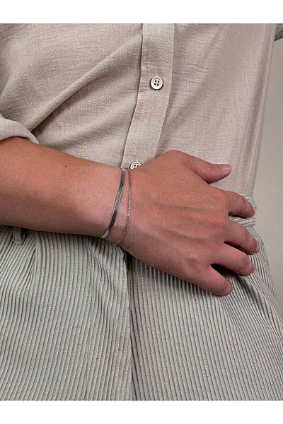 Arvens Silver Men's Double Chain Bracelet Women's Stainless Steel Colorfast Unisex Tarnish-Free Steel Bracelet