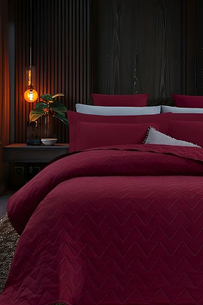 İQON Quilted Bedspread Set Double Claret Red