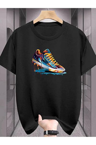 CLASİVA Paint and Sneakers Printed Unisex Oversize Crew Neck T-Shirt