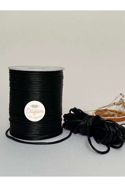 Düğüm Hobi Atölyesi 2 mm Siyah 10 metre Floş Sıçan Kuyruğu İp Gelinlik Abiye ...