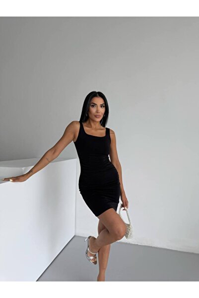 Caddebostan Moda Φόρεμα με τετράγωνο λαιμόκοψη με χοντρό λουράκι χωρίς μανίκι...