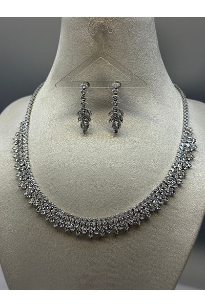 HADRA ACCESSORİES High Quality Waterway Zircon Evening Dress Necklace Earring Set Bridal Jewelry Set Engagement Set Wedding Set